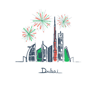 烟花在迪拜城市标志颜色