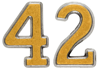 四十二个金属数字 42,四十二,白色背景上孤立照片