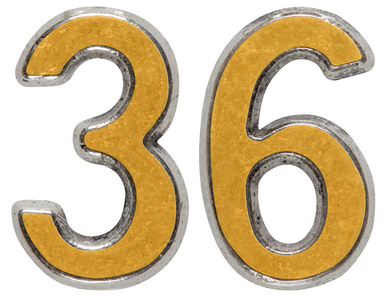 金属数字 36,三十六个,白色背景上孤立摄影图