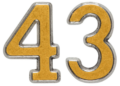 金属数字 43,四十三,白色背景上孤立照片