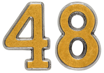 四十八个金属数字 48,四十八个,白色背景上孤立照片