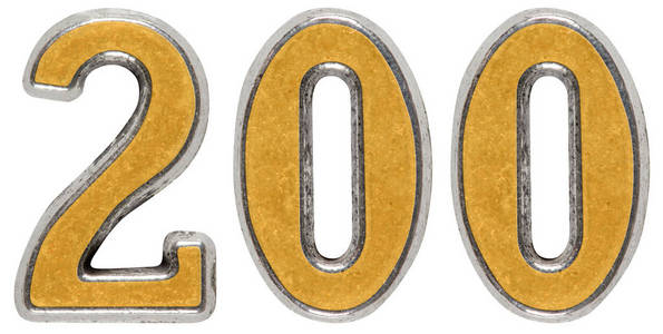 两百万年前金属数字 200,两百年,白色背景上孤立照片