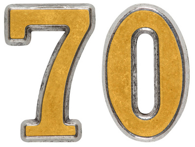 七个对象金属数字 70,七十, 七个, 孤立在白色背景照片