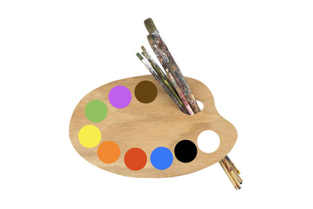 艺术家和颜色油漆刷, 颜色和艺术家调色板照片