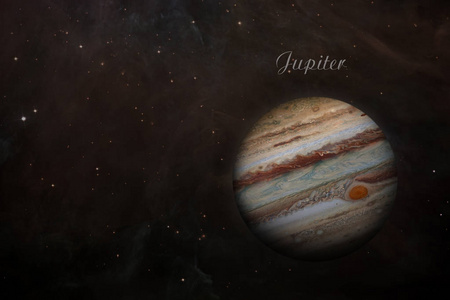 行星木星。星云的背景