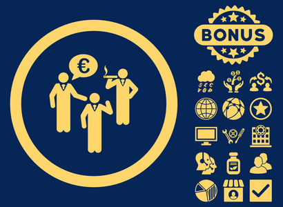 欧元讨论人扁平字形图标与奖金图片
