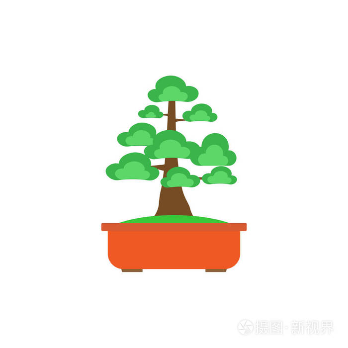 在白色的背景下,矢量盆景树
