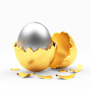 在金色的蛋壳的银复活节彩蛋。