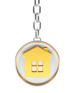 带有金色的房子图标圆银钥匙链
