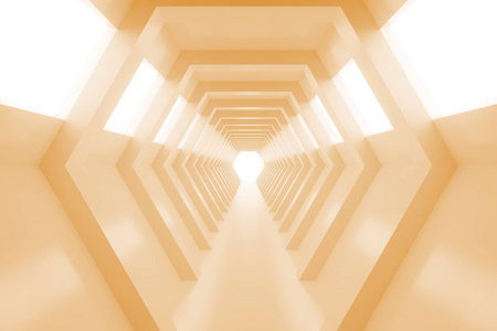 抽象的空温暖橙色闪耀光隧道中结束。3d 渲染