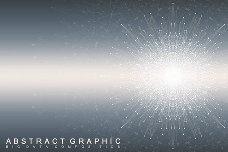 分形元素与连接的线和点。大数据复杂。虚拟背景通信或粒子化合物。数字数据可视化，最小的数组。线丛。矢量图