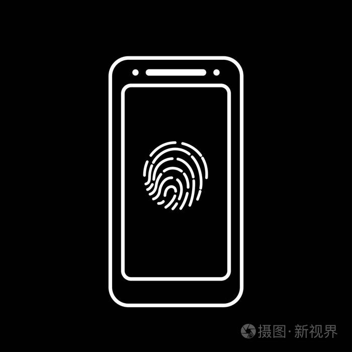 用智能手机孤立的标志符号的指纹图标