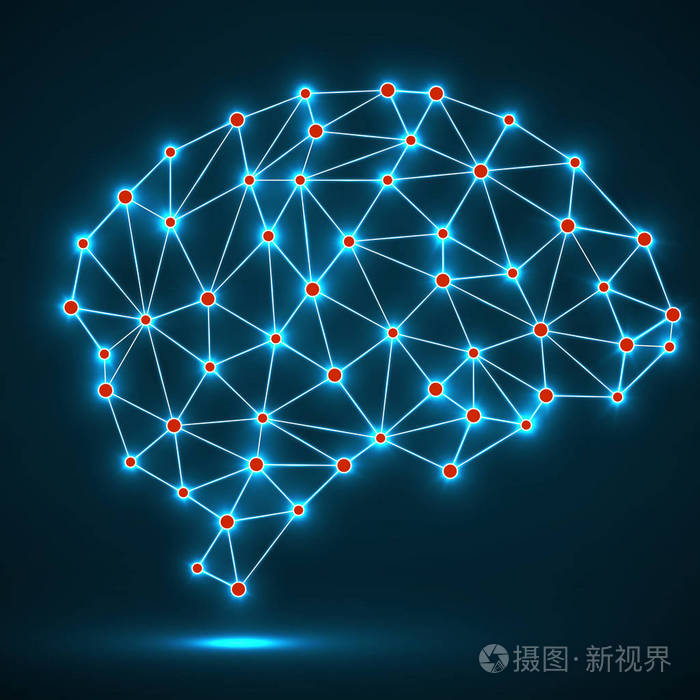 抽象的多边形大脑与发光的点和线,网络连接