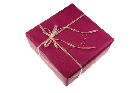 孤立在白色背景上的金丝带红色礼品盒