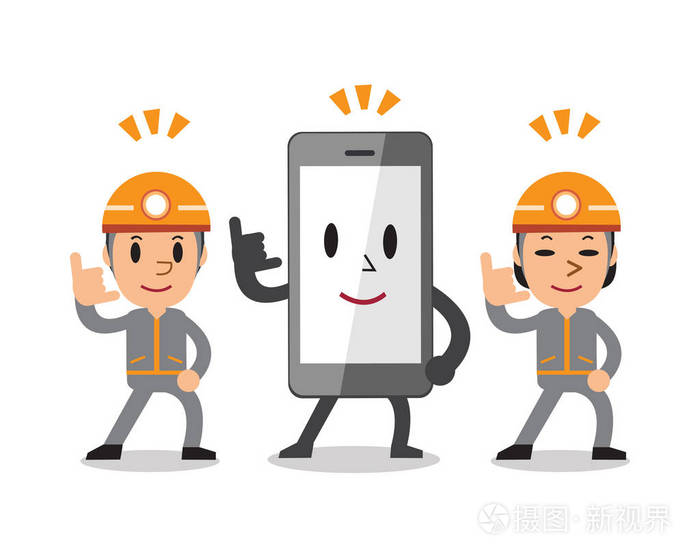 卡通智能手机与技术员