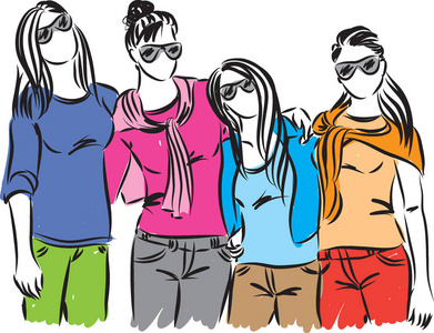 女性朋友一起休闲图插画