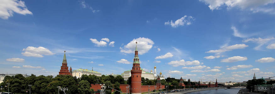 晴朗的一天，莫斯科城市景观的俄罗斯   莫斯科建筑和地标的莫斯科克里姆林宫观
