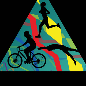 铁人三项赛马拉松男子游泳骑自行车和跑步运动 silhou