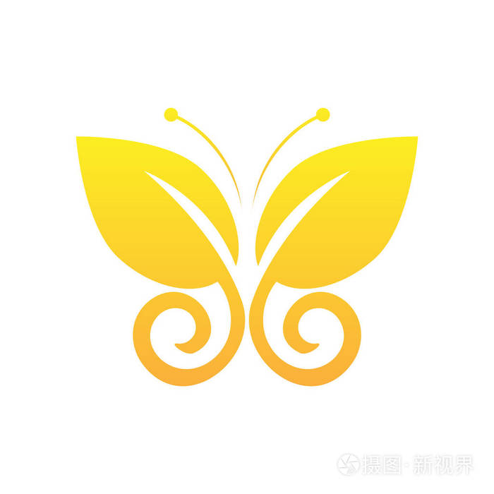 生态图标只黄色的蝴蝶符号.浅色背景上孤立的矢量图.时尚的图形设计.