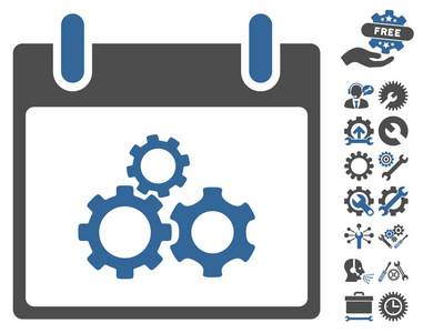 力学齿轮日历天矢量图标与奖金