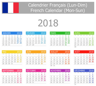 2018 法国类型 1 日历星期一到星期日