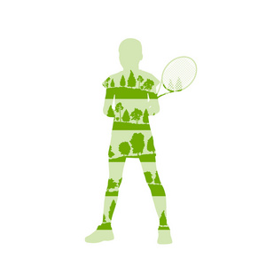 网球运动员女人抽象插图由树片段