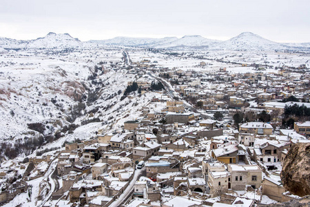 Capadocia 在土耳其在冬天雪下