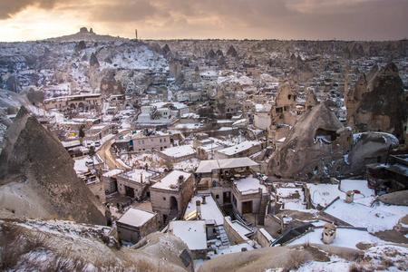 Capadocia 在土耳其在冬天雪下