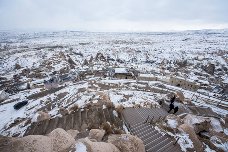 Capadocia 在土耳其在冬天雪下