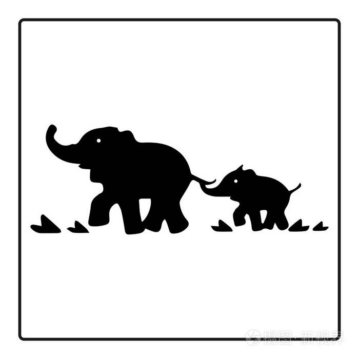 插画 非洲大象的轮廓矢量图的白色背景上的大象剪影