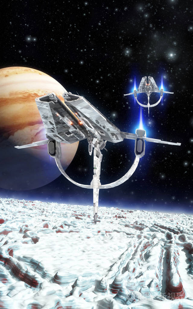 宇宙飞船和冰冻的月光下