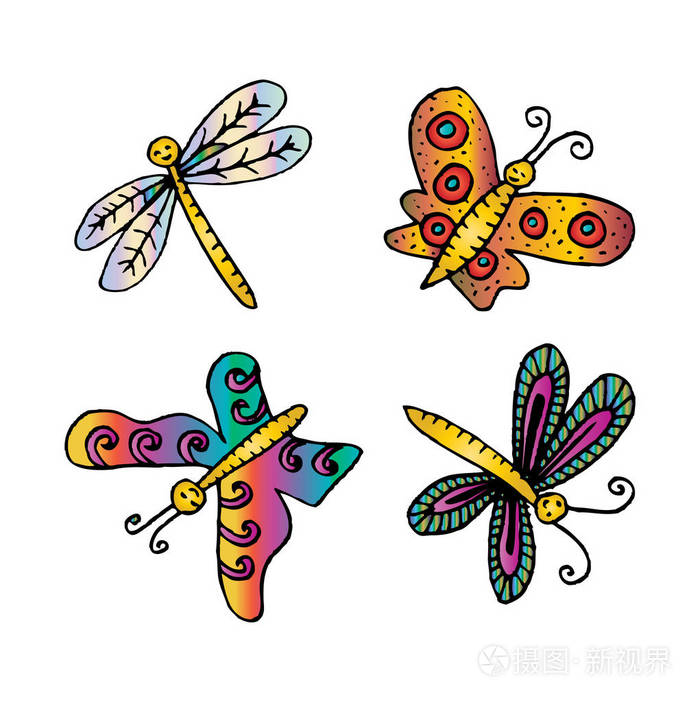 蝴蝶和蜻蜓的简笔画图片