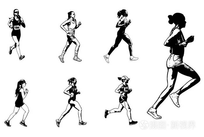 女子马拉松运动员素描图