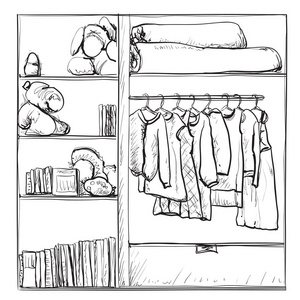 savoyar 涂鸦风格衣柜素描衣架上的衣服手绘插图舞会礼服手绘在衣架上