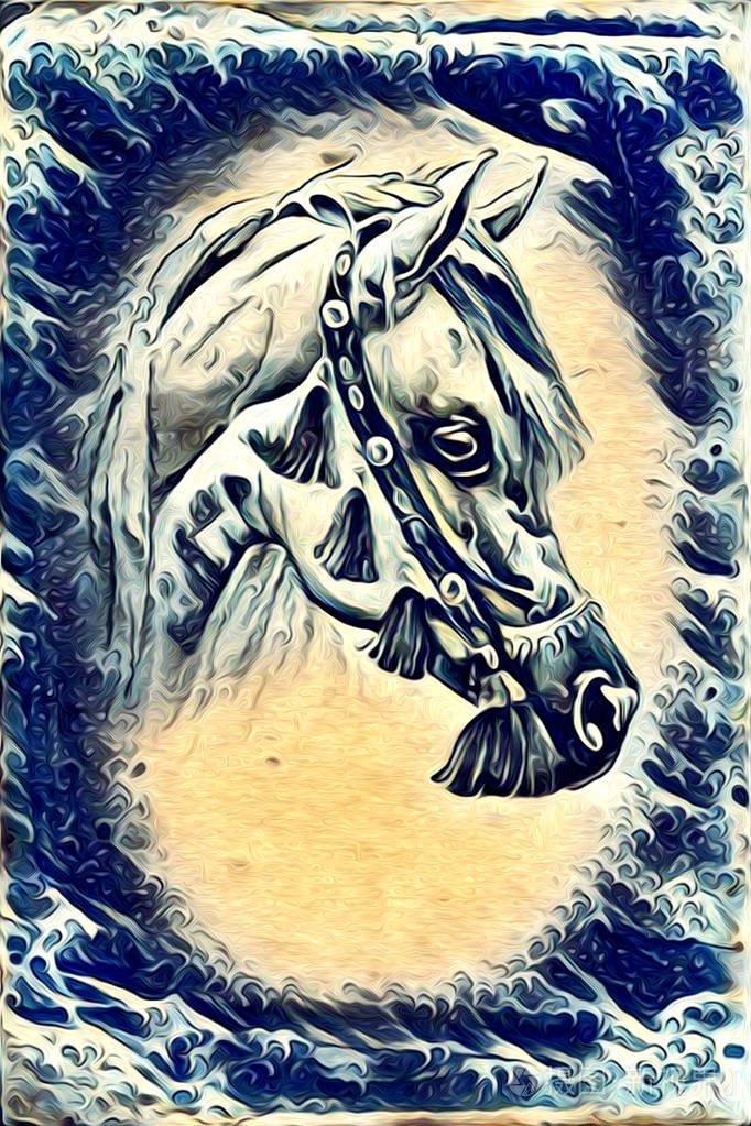 手绘马插图绘画