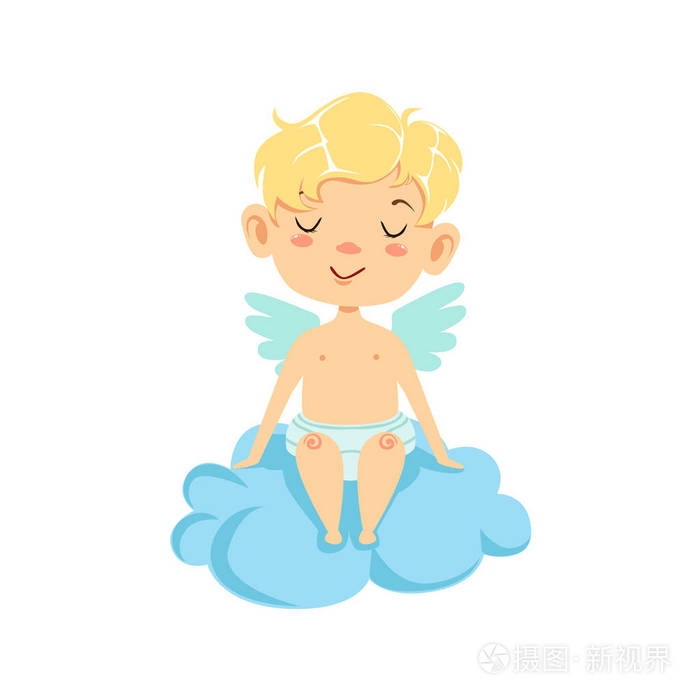 平静的男孩婴儿丘比特的云,翅幼儿在尿布可爱爱象征卡通人物