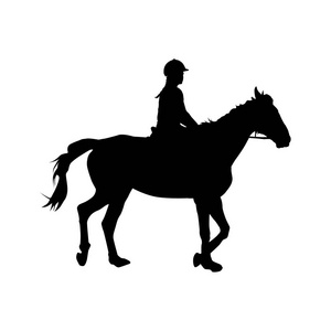 骑马的女孩坐在马背上，矢量剪影