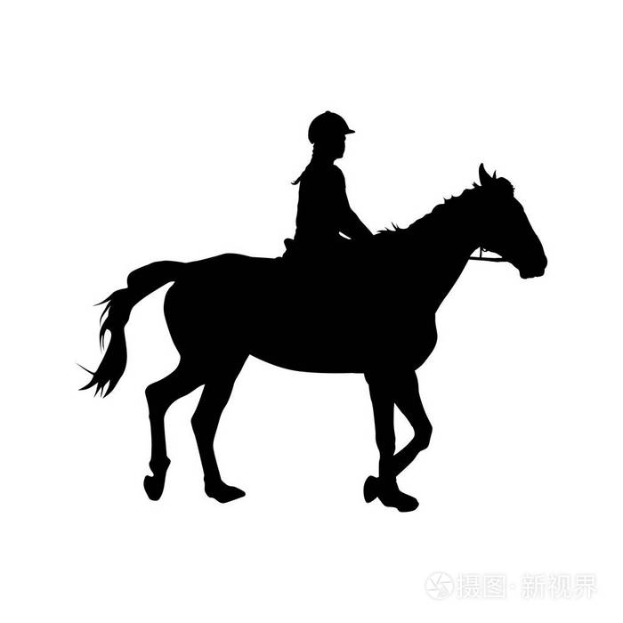 骑马的女孩坐在马背上矢量剪影