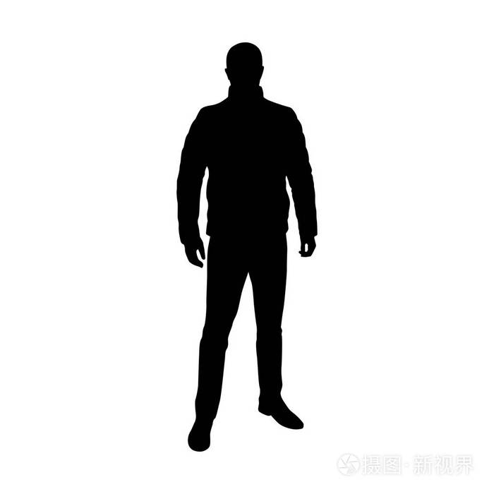 男人站在羽绒夹克,矢量剪影
