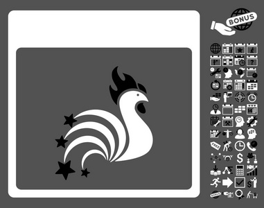 公鸡烟花日历页单位矢量图标与奖金