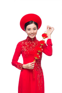 传统节日成本上美丽的亚洲女人的画像