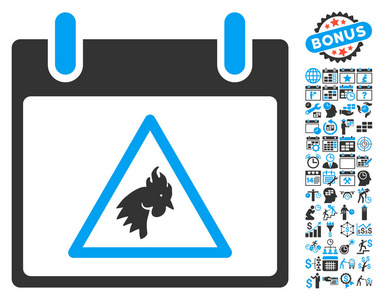 公鸡警告日历天平面矢量图标与奖金