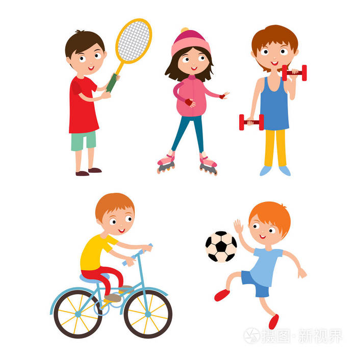 年轻的孩子 sportsmens 白色矢量图上孤立插画-正版商用图片0wdet0-摄
