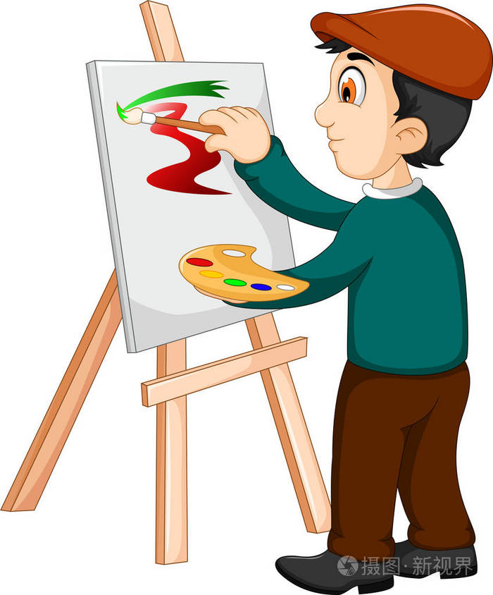可爱的艺术家画家在画画插画-正版商用图片0wdkgb-摄图新视界