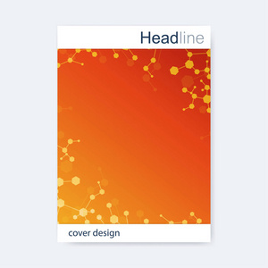 科学的宣传册设计模板。矢量海报布局 分子结构与连接的线和点。科学模式原子 Dna 与杂志 传单 封面 海报设计元素