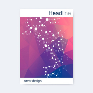 科学的宣传册设计模板。矢量海报布局 分子结构与连接的线和点。科学模式原子 Dna 与杂志 传单 封面 海报设计元素