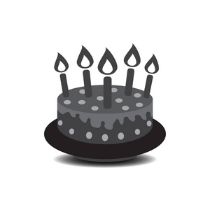 生日蛋糕用燃烧的蜡烛象形图图标。为庆祝活动 市场营销 互联网概念在白色背景上的简单图案。时尚现代的矢量符号为 web 站点设