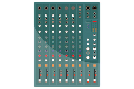 在白色背景上的模拟音频混音器。在矢量图