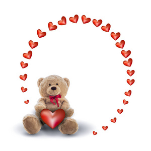 红色的心和一只泰迪熊