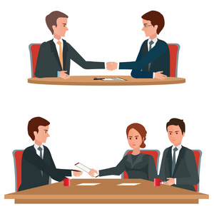 成功的商业谈判在一回合谈判桌子上照片